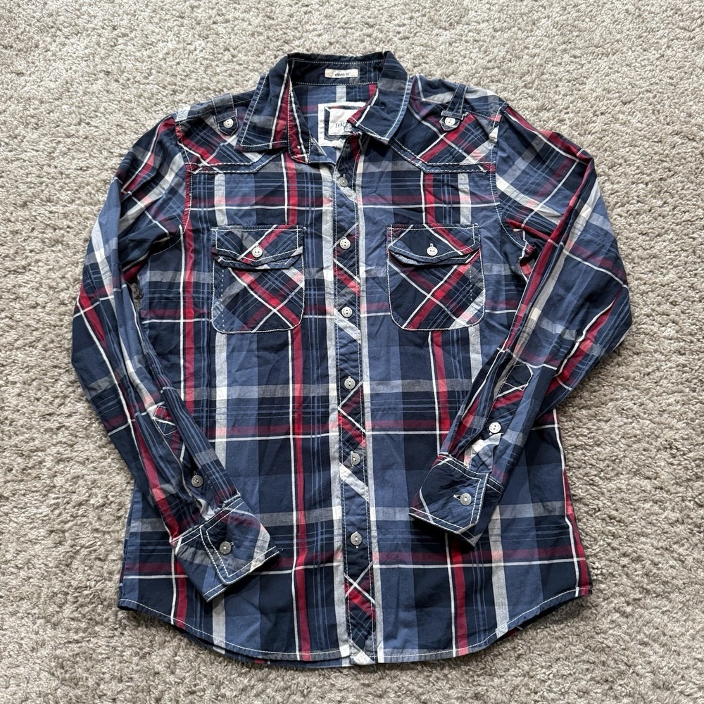 BKE Athletic Fit Men's Plaid Button Up Long Sleeve SZ S Double Chest Pockets